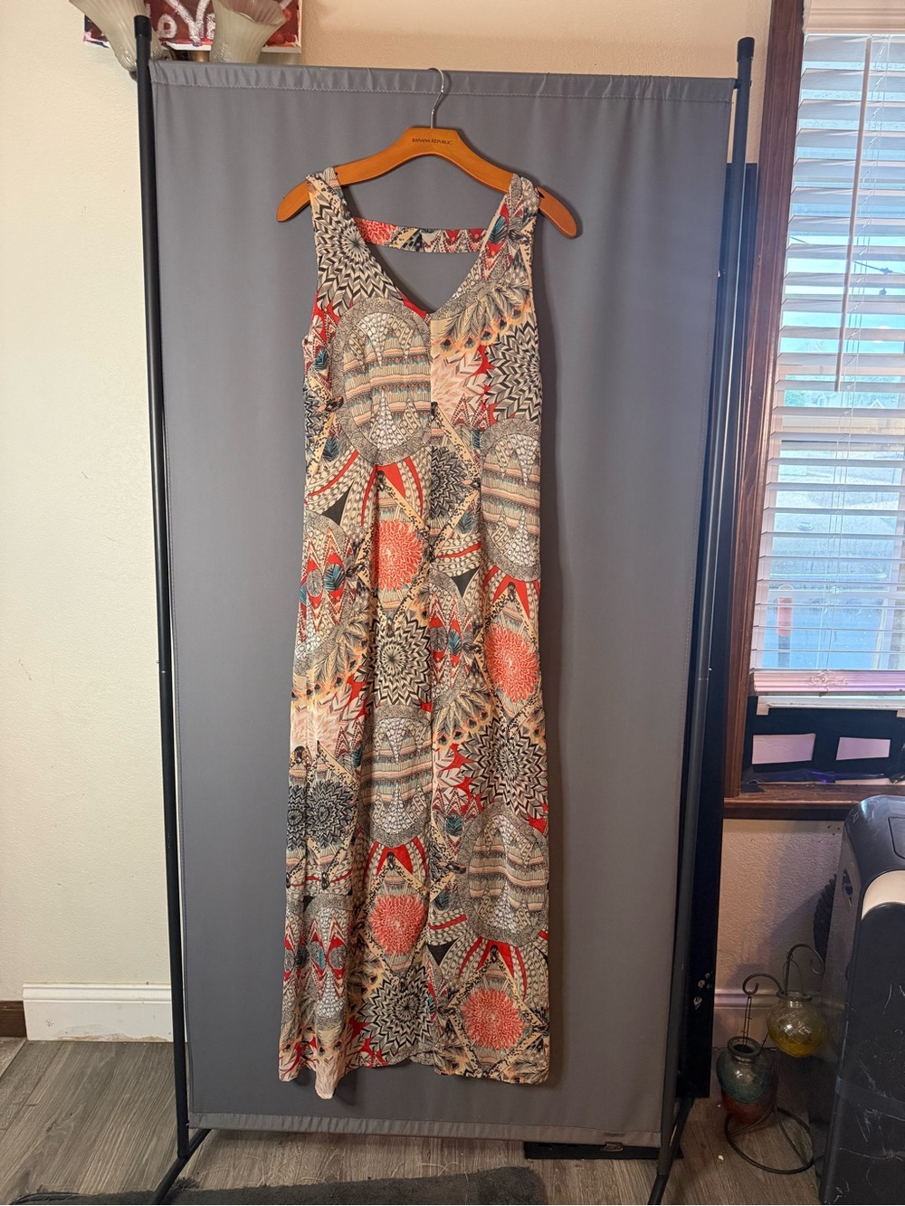 Forever 21 Coral, Taupe and Black Geometric Maxi Dress